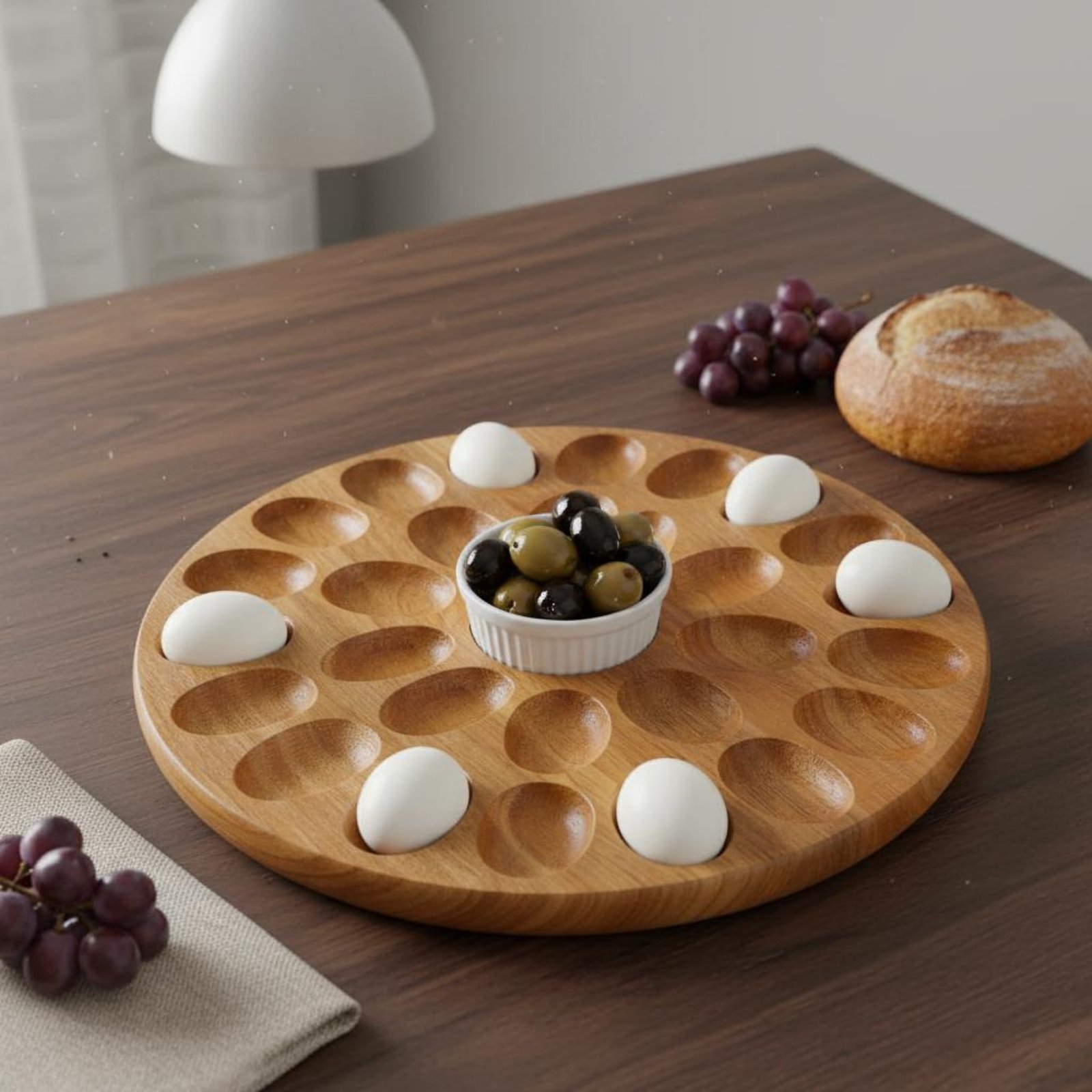 Wooden Serving Tray - Bandeja Ovalada Reversible de Madera Natural,